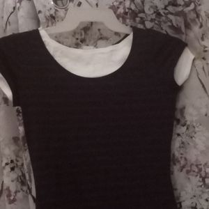 Two layered grey and burgundy striped top